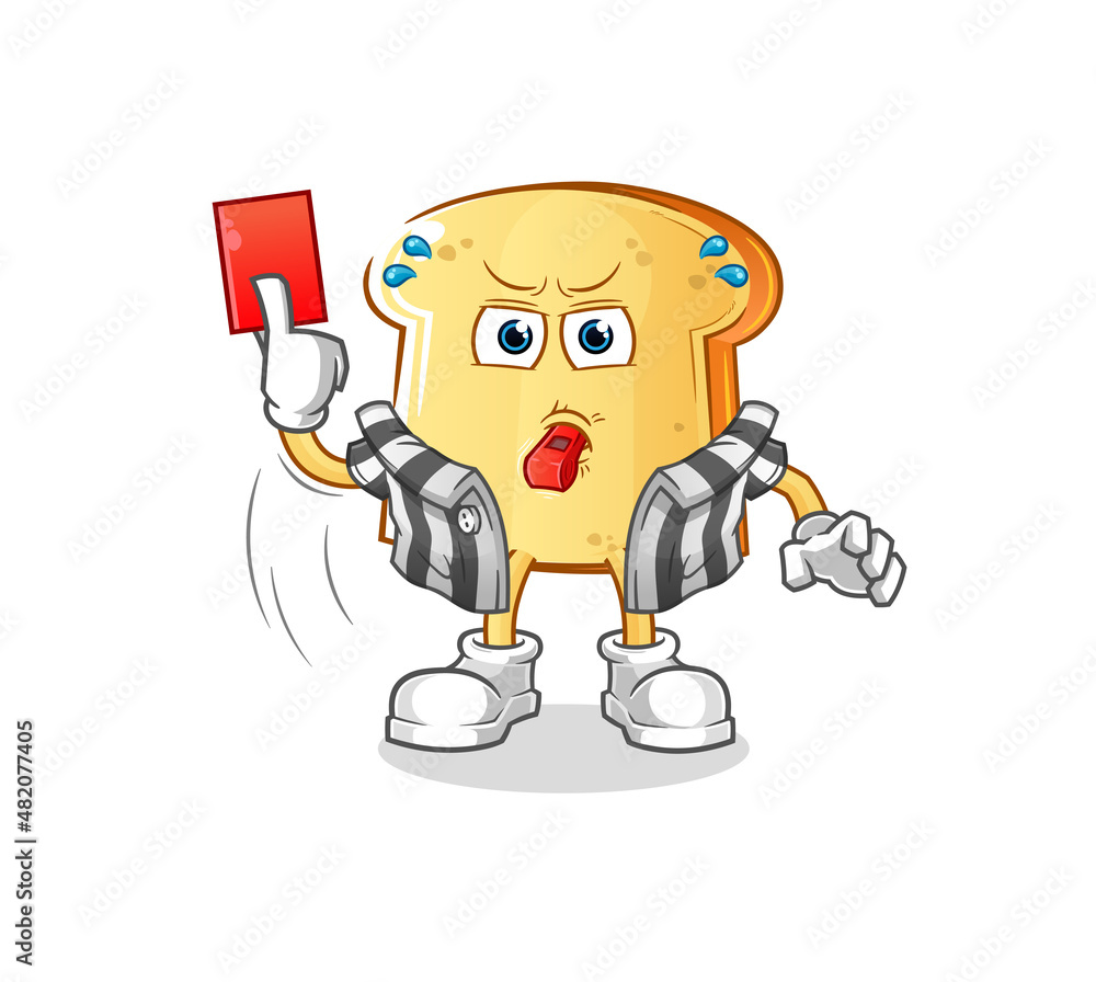 Obraz premium white bread referee with red card illustration. character vector