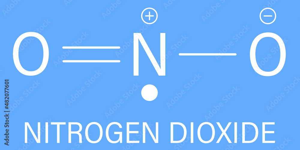 Nitrogen dioxide NO2 air pollution molecule. Free radical compound ...