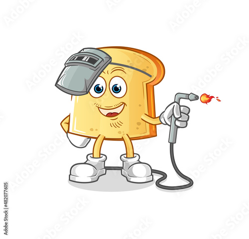 white bread welder mascot. cartoon vector