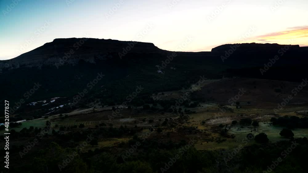Timelapse. Dawn over mountain and Sad Hill Cemetery, Burgos Spain Timelapse. Dawn over mountain and Sad Hill Cemetery, Burgos Spain