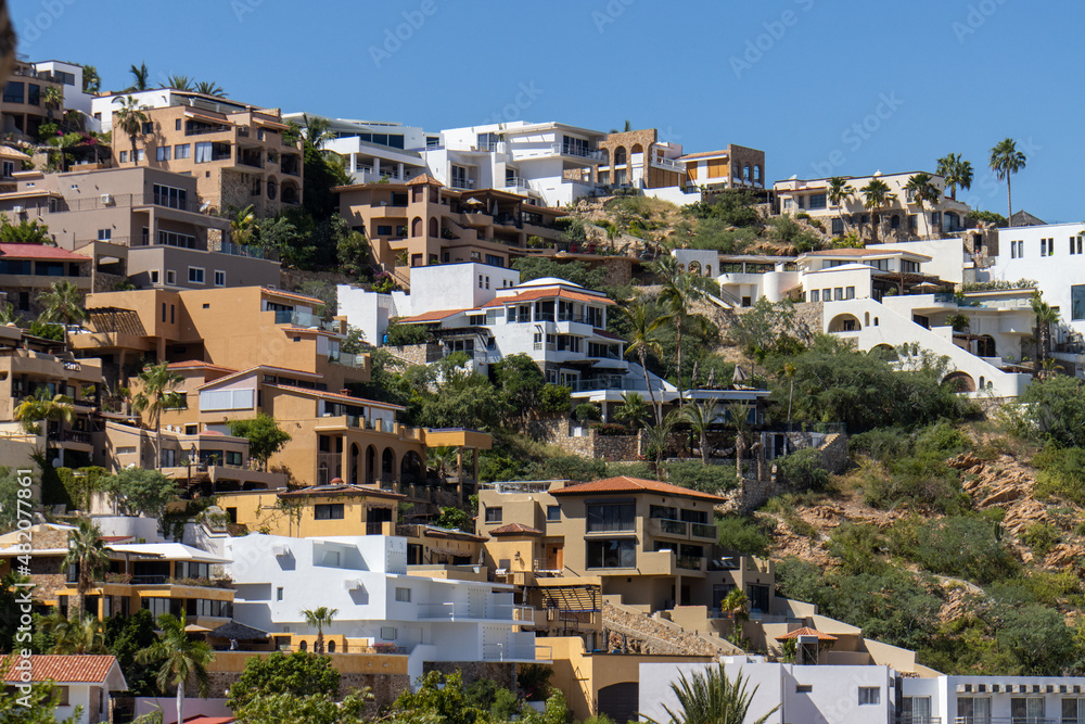 view of vacation homes on the hills of Cabo San Lucas Mexico