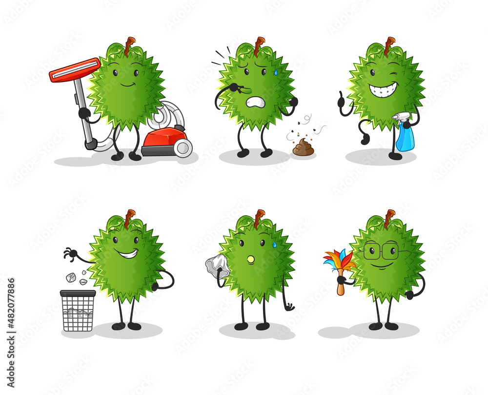 durian cleaning group character. cartoon mascot vector durian cleaning group character. cartoon mascot vector