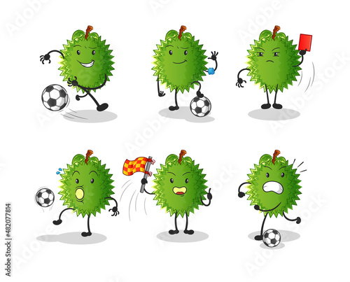 durian football group character. cartoon mascot vector