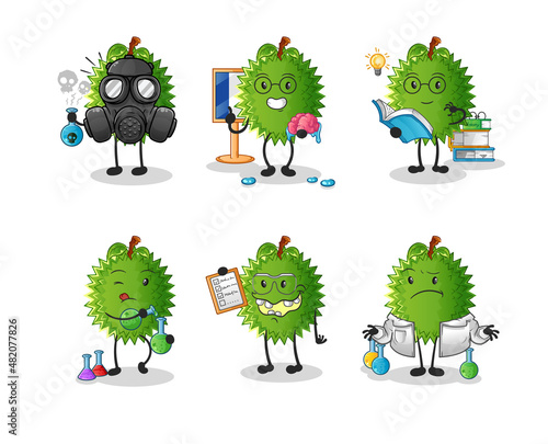 durian scientist group character. cartoon mascot vector