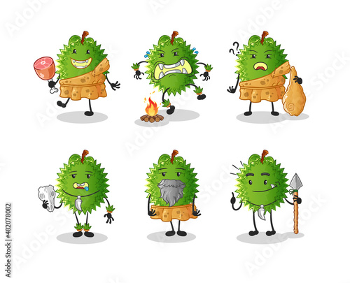 durian primitive man group character. mascot vector