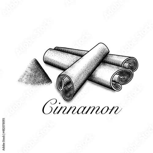 Dried ground cinnamon sticks and powder. Healthy spice cooking ingredient.