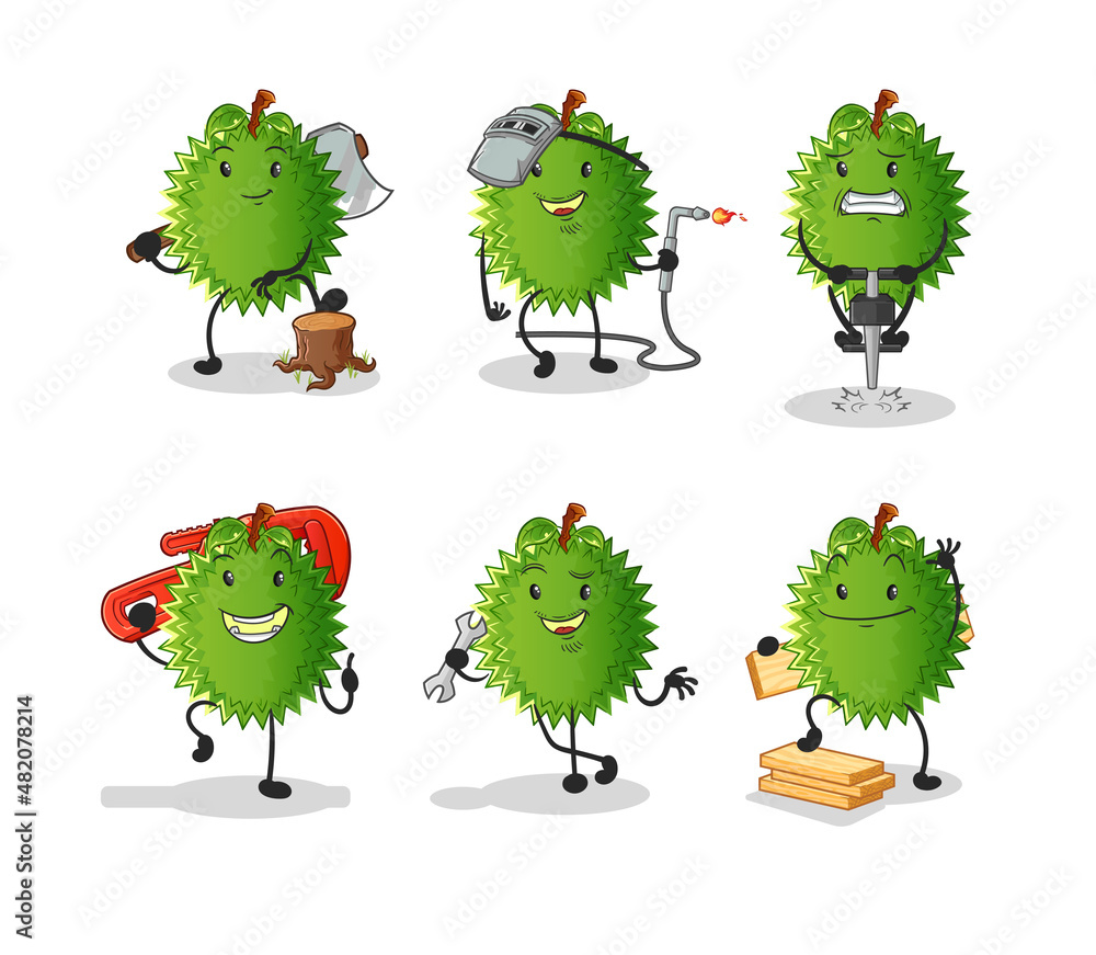 durian worker set character. cartoon mascot vector durian worker set character. cartoon mascot vector