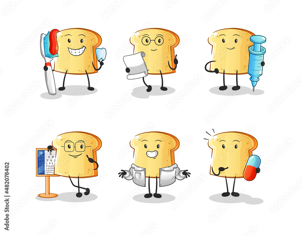 white bread doctor group character. cartoon mascot vector white bread doctor group character. cartoon mascot vector