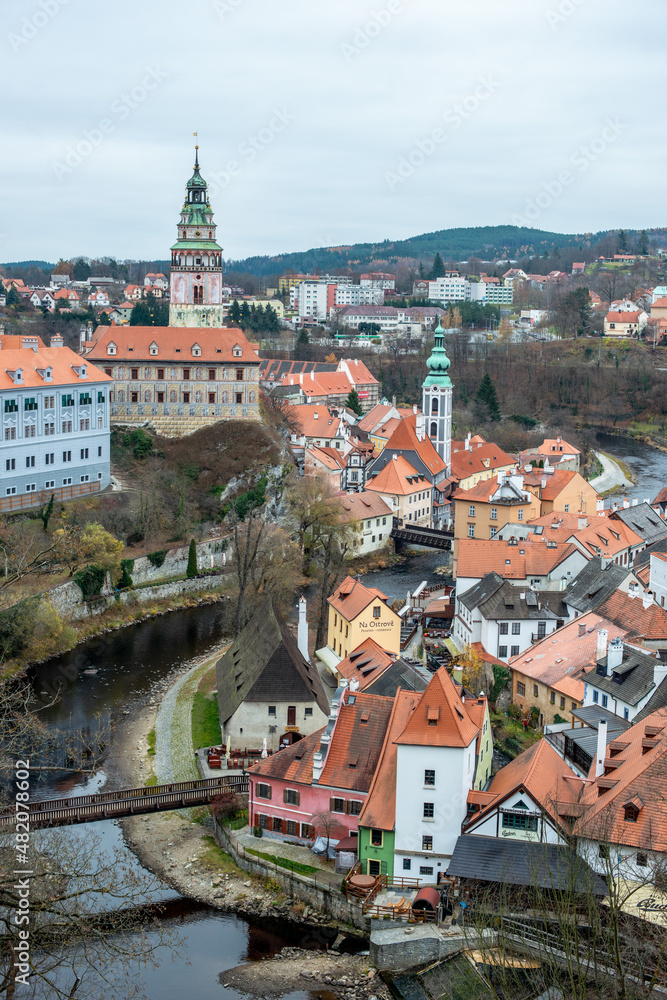 View of the old town of Český Krumlov, also Bohemian Krumau, Krumau an der Moldau or Krummau, is a city in southern Bohemia (Czech Republic)