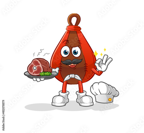 speed bag chef with meat mascot. cartoon vector