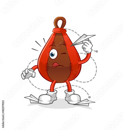 speed bag with paper plane character. cartoon mascot vector