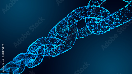 Blockchain crypto technology symbolizing chain of block in digital ledger for cryptocurrency like bitcoin or ethereum. Data security and encryption. Connected nodes, fintech. Abstract background. photo