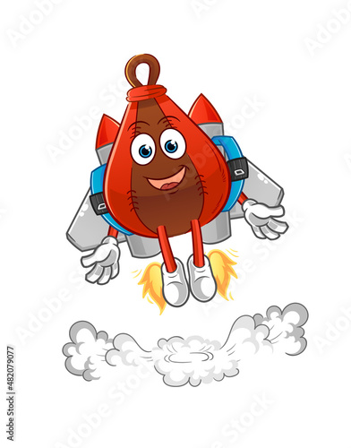 speed bag with jetpack mascot. cartoon vector