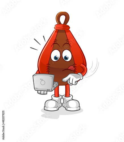 speed bag with laptop mascot. cartoon vector