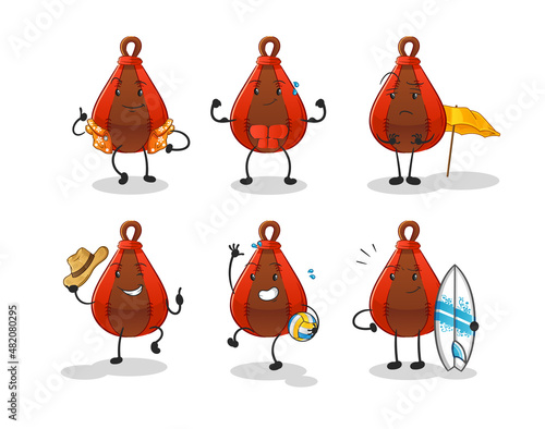 speed bag beach vacation set character. cartoon mascot vector
