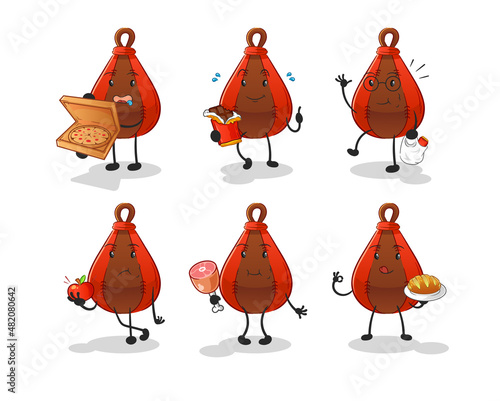 speed bag food set character. cartoon mascot vector