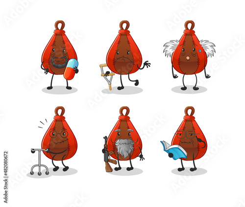 speed bag elderly character. cartoon mascot vector