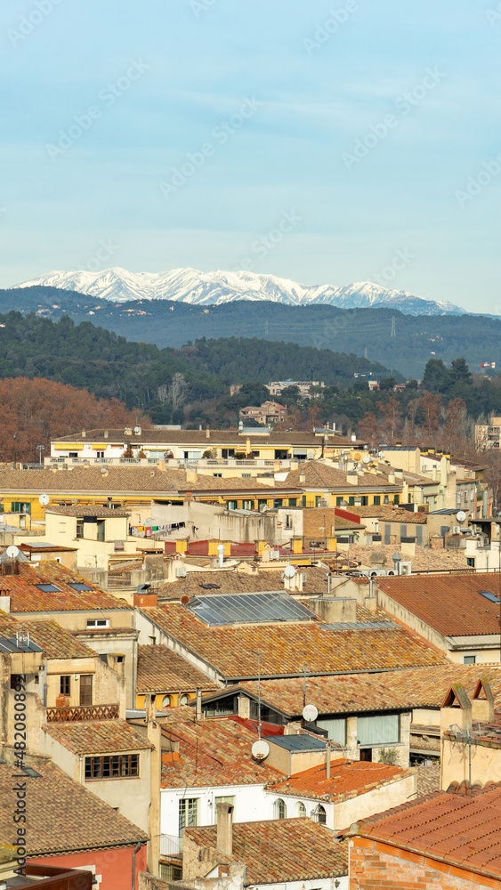 Girona cityscape with the mountains at the background