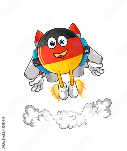 german flag with jetpack mascot. cartoon vector