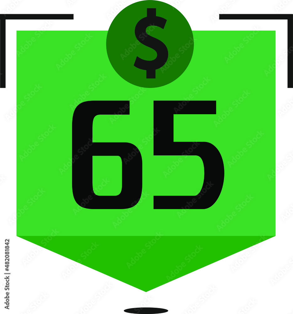 65 dollar price. Green coins board with numbers on black 65 dollar price. Green coins board with numbers on black