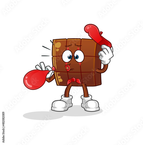 chocolate bar pantomime blowing balloon. cartoon mascot vector