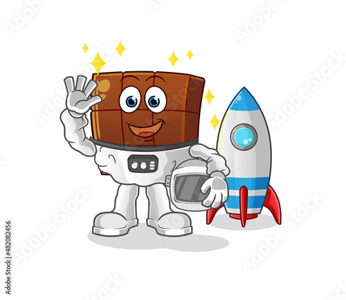 chocolate bar astronaut waving character. cartoon mascot vector