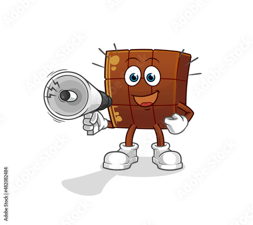 chocolate bar holding hand loudspeakers vector. cartoon character