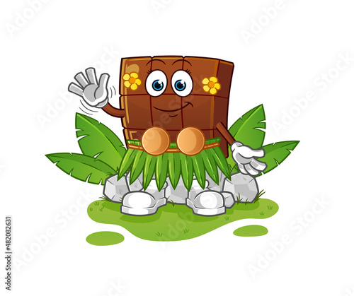 chocolate bar hawaiian waving character. cartoon mascot vector