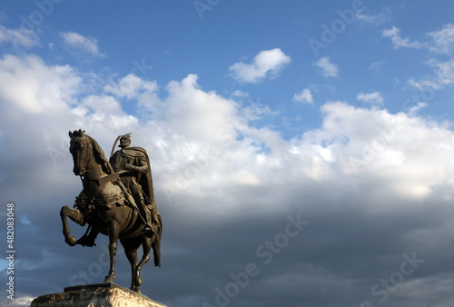 Skanderbeg statue in Tirana  Albania. Monument was inaugurated in the 1968 on the 500th anniversary of the death of Skanderbeg created by Odhise Paskali.