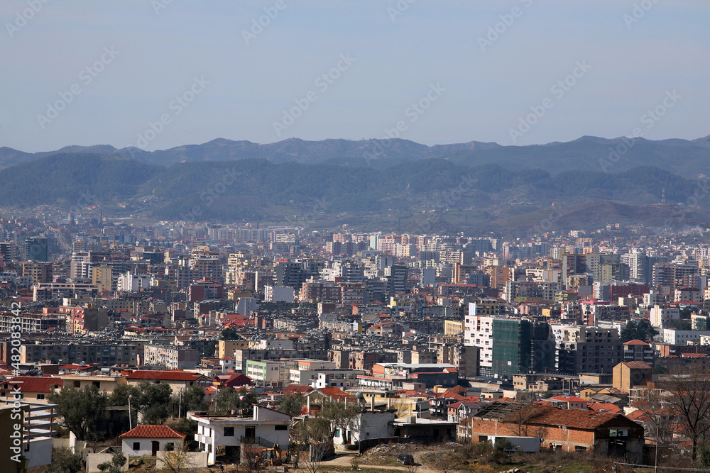 Panoramic view of Tirana city in Albania. Tirana is the capital and largest city of Albania.