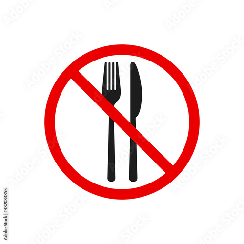 No food icon. Fork and knife. Vector illustration. Flat design. Isolated.
