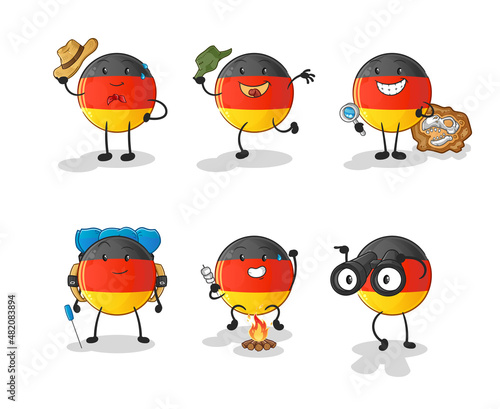 german flag adventure group character. cartoon mascot vector