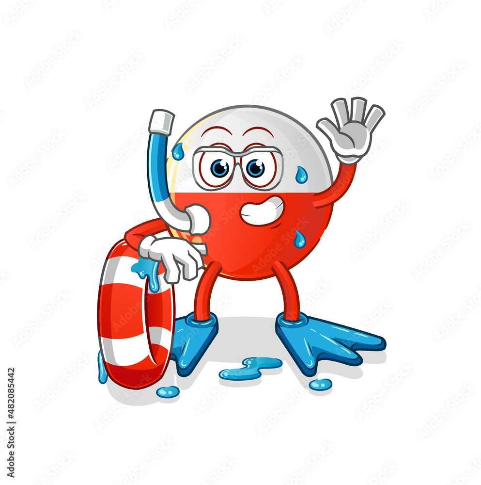poland flag swimmer with buoy mascot. cartoon vector
