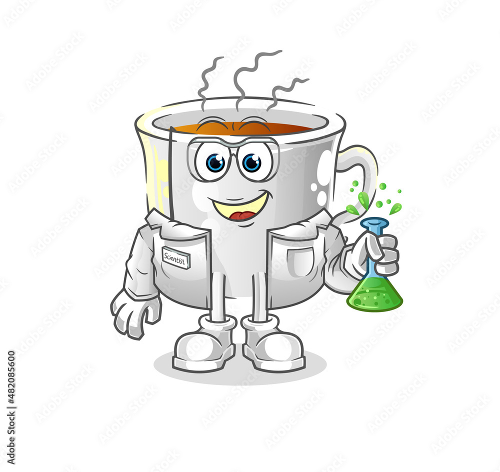 tea cup scientist character. cartoon mascot vector tea cup scientist character. cartoon mascot vector