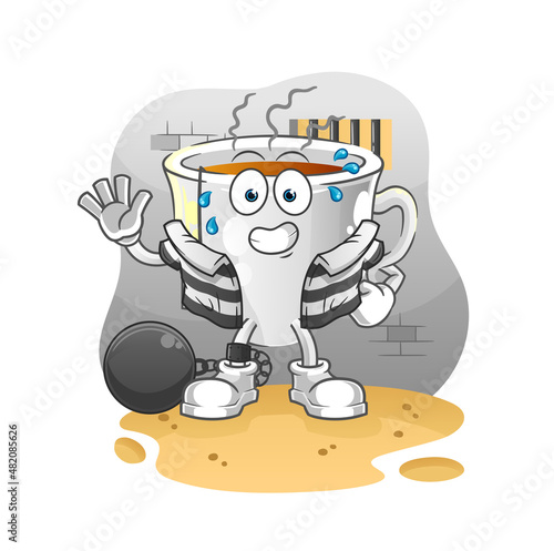 tea cup criminal in jail. cartoon character