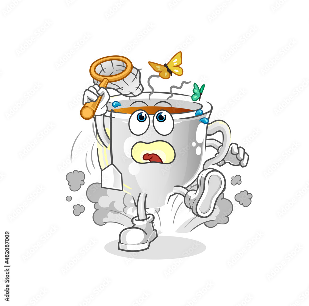 tea cup catch butterfly illustration. character vector tea cup catch butterfly illustration. character vector