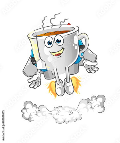 tea cup with jetpack mascot. cartoon vector