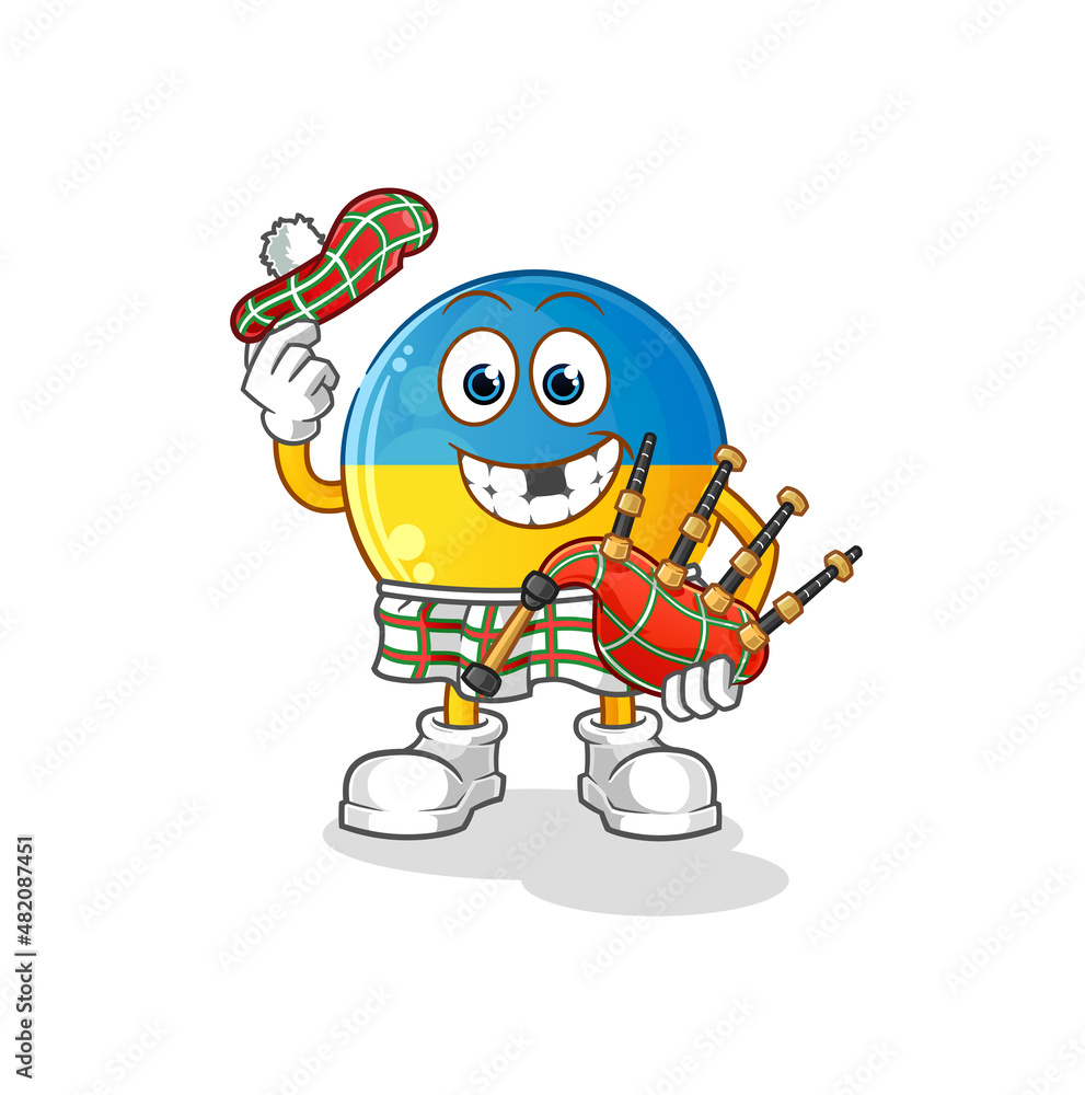 Naklejka premium ukraine flag scottish with bagpipes vector. cartoon character