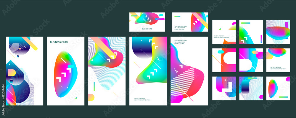 Set New neo bright juicy summer abstract fluid creative banner, trendy bright neon colors with dynamic lines