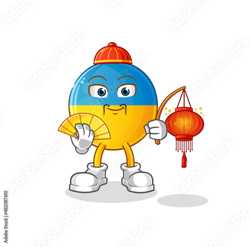 ukraine flag Chinese with lanterns illustration. character vector