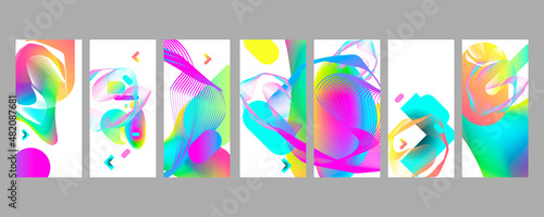 Set New neo bright juicy summer abstract fluid creative banner, trendy bright neon colors with dynamic lines