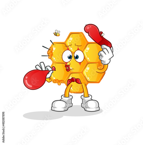 honey pattern pantomime blowing balloon. cartoon mascot vector