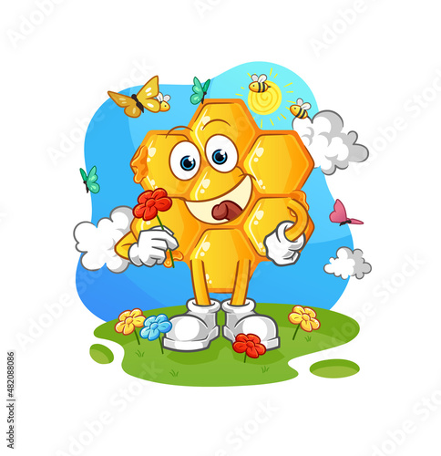 honey pattern pick flowers in spring. character vector