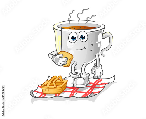 tea cup on a picnic cartoon. cartoon mascot vector