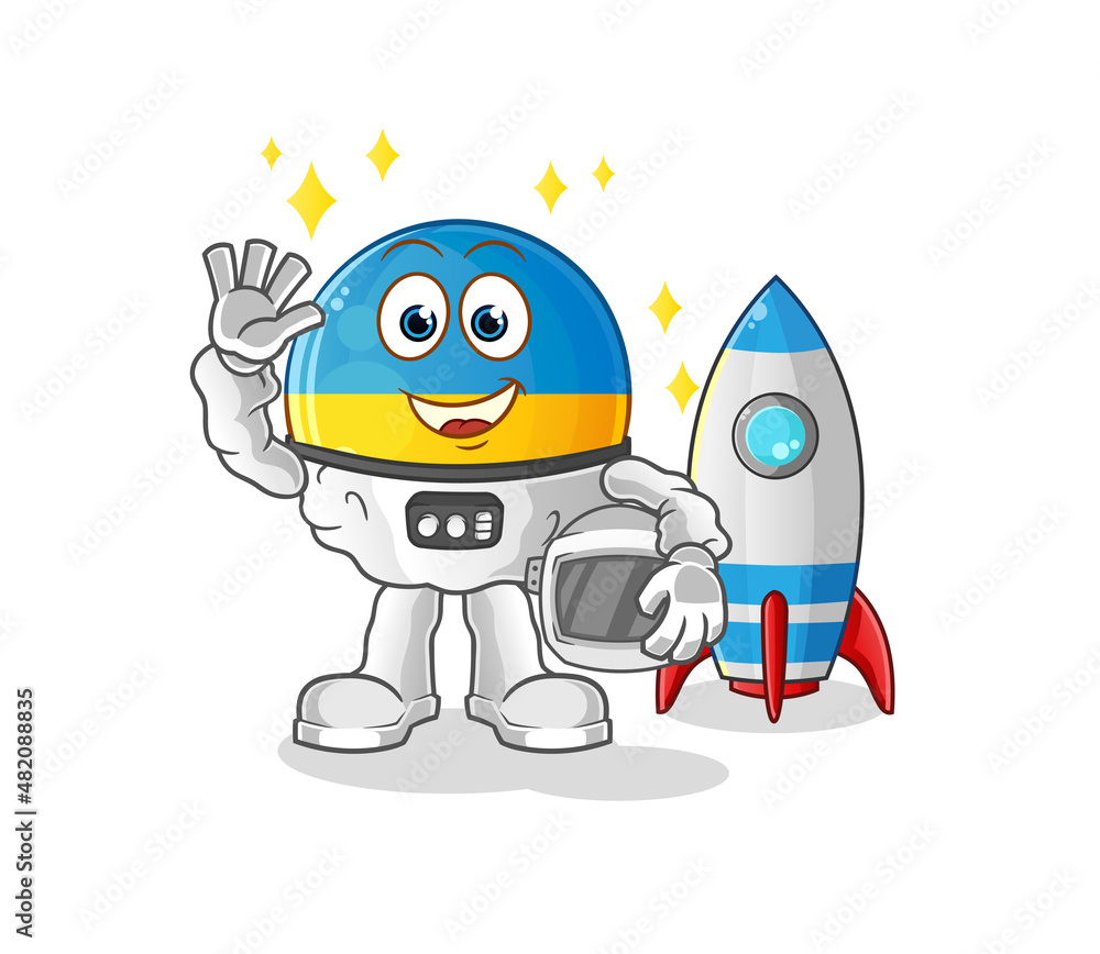 ukraine flag astronaut waving character. cartoon mascot vector