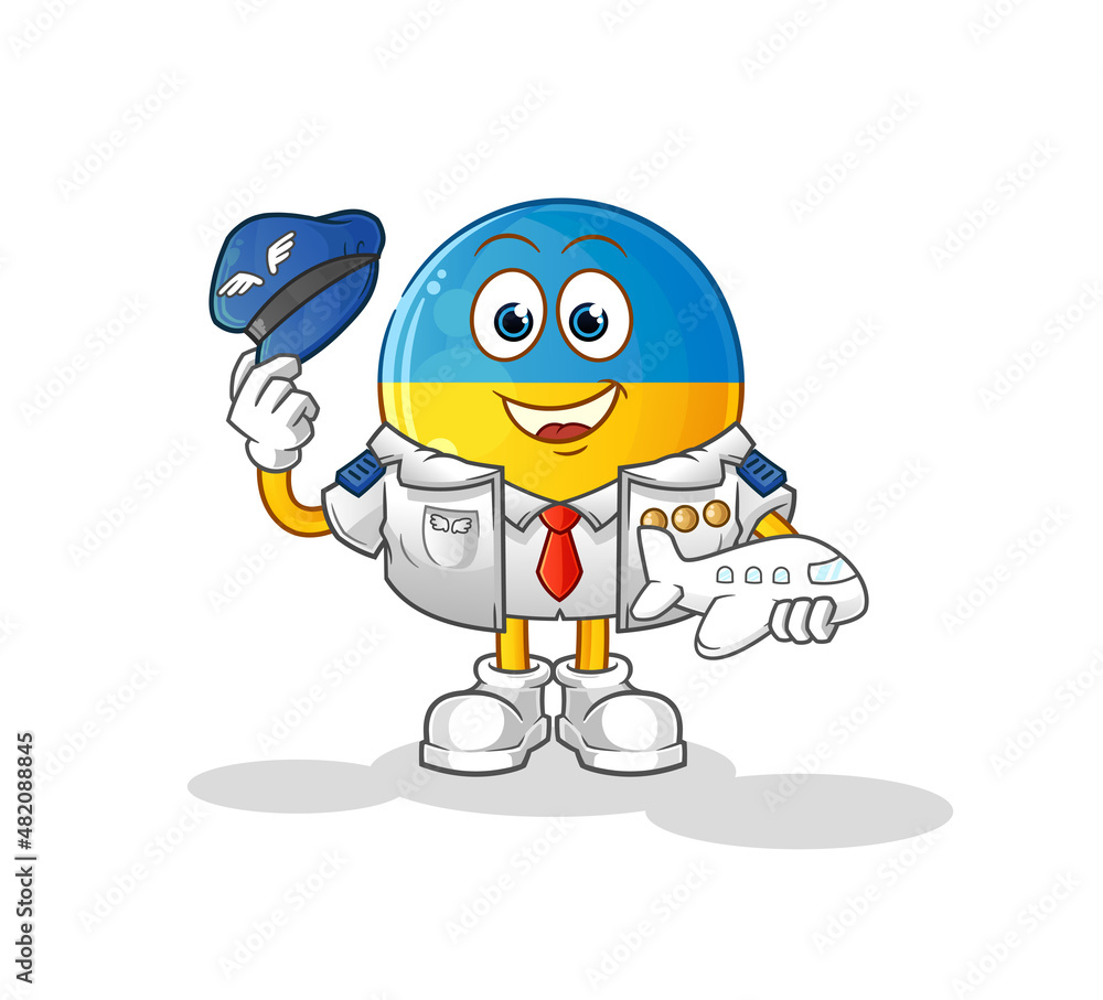 ukraine flag pilot mascot. cartoon vector ukraine flag pilot mascot. cartoon vector