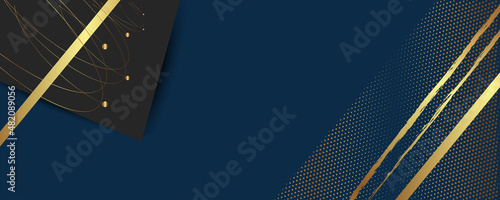 New trendy Wedding cards invitation with indigo marble texture background and gold geometric line design vector