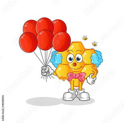 honey pattern clown with balloons vector. cartoon character