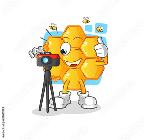 honey pattern photographer character. cartoon mascot vector