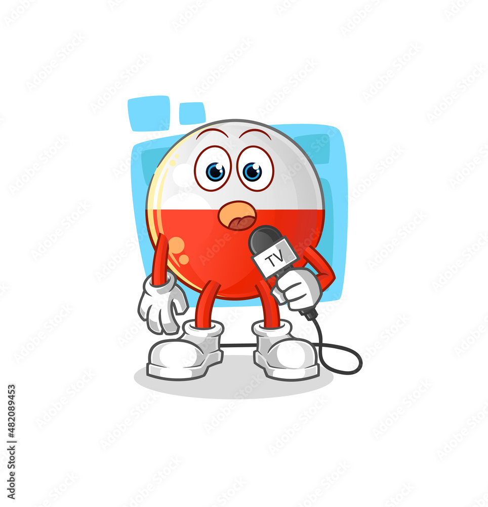 poland flag tv reporter cartoon. cartoon mascot vector